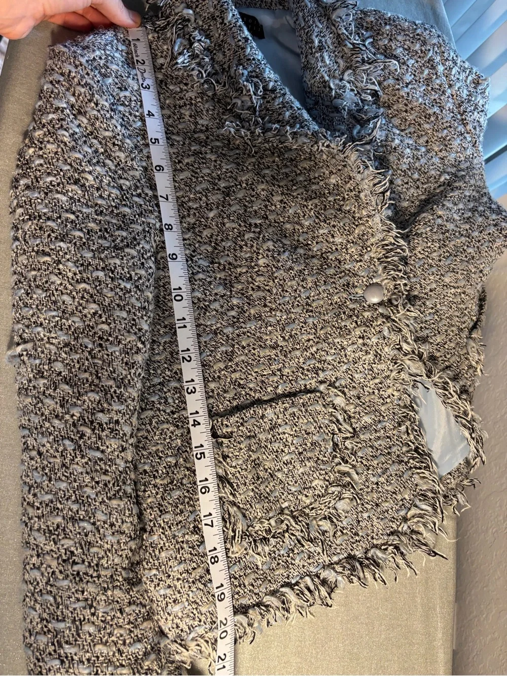 Carole Little Gray Fringed Tweed Blazer